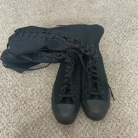 Knee High Converse Lace Up Black Canvas Sneakers - Picture 2 of 4